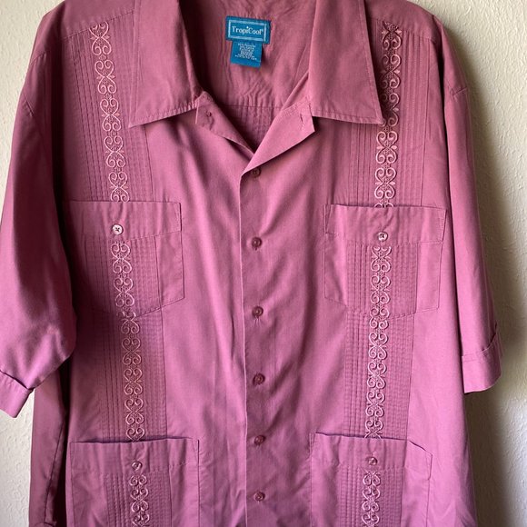 TropiCool  Embroidered Dark Mauve/Pink Cuban Cigar Button SS Top Shirt size 2XL - Picture 2 of 8